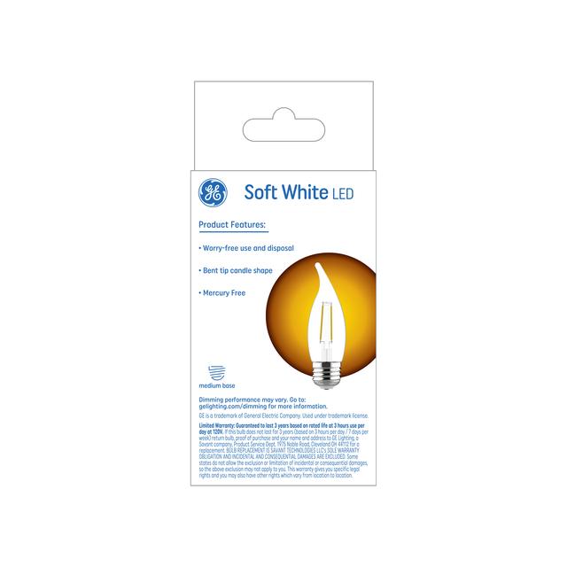 GE Basic LED 40 Watt Replacement, Soft White, CA11 Deco - Candle Bulbs (2 Pack)
