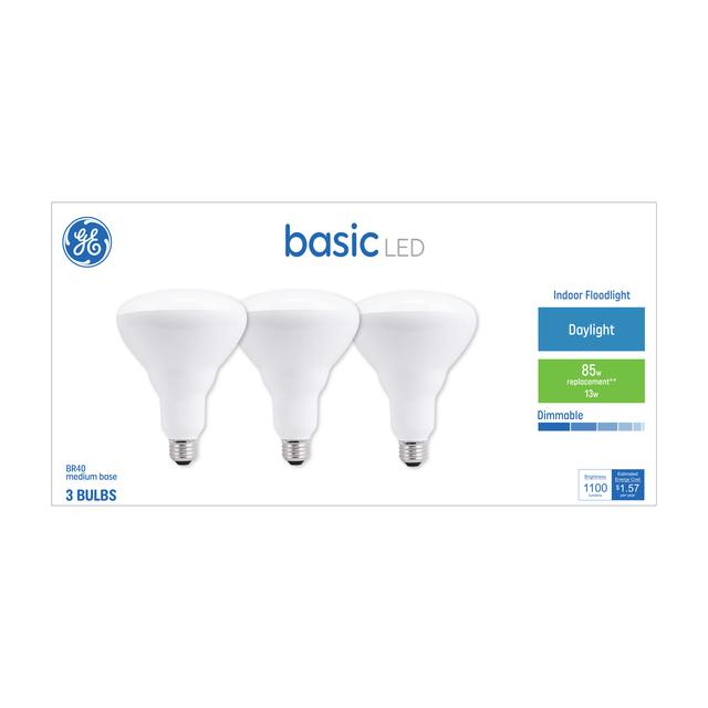 GE Basic LED 85 Watt Replacement, Daylight, BR40 Indoor Floodlight Bulbs (3 Pack)