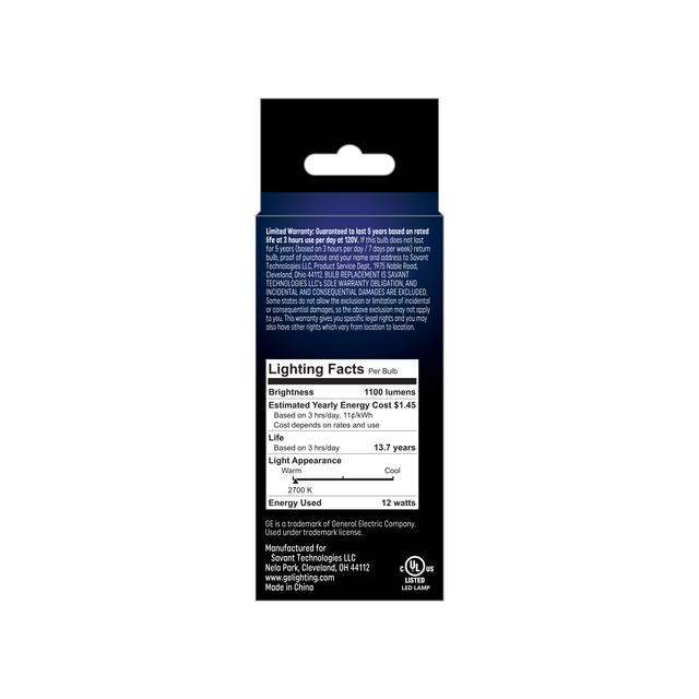 Back package of GE Soft White 75W Replacement LED Indoor General Purpose A19 Light Bulb (1-Pack)