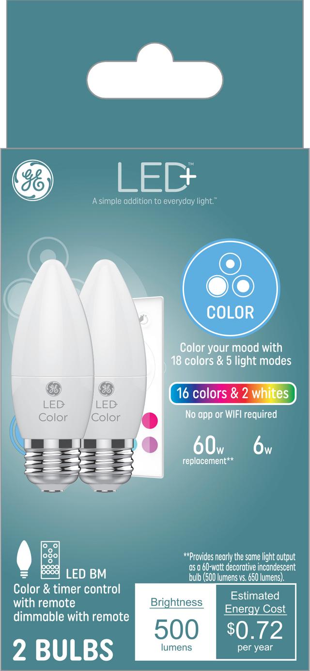 GE LED+ 60 Ampoules décoratives à pointe émoussée à pointe émoussée à LED de remplacement à changement BM de (8-Pack) couleur W