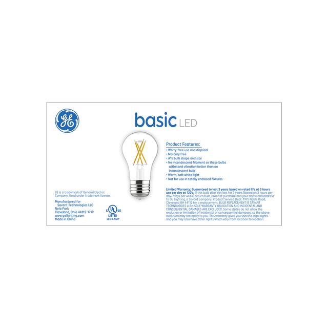 GE Basic LED 60 Watt Replacement, Soft White, A15 Ceiling Fan Bulbs (4 Pack)