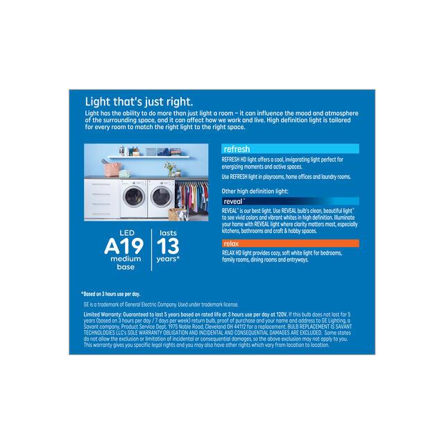 GE Refresh HD LED 75 Watt Replacement, Daylight, A19 General Purpose Bulbs (2 Pack)