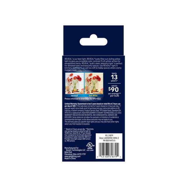 GE Reveal HD+ LED 60 Watt Replacement, Reveal, B11 Deco - Candle Bulbs (2 Pack)
