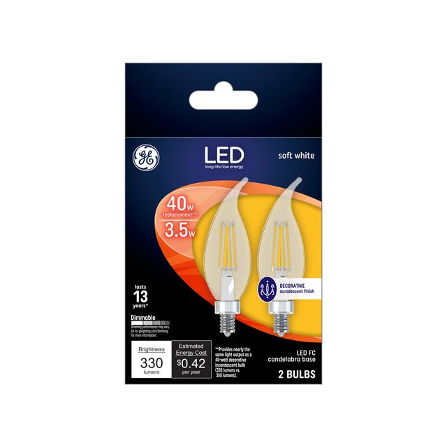 GE Classic LED 40 Watt Replacement, Soft White, F15 Deco - Candle Bulbs (2 Pack)
