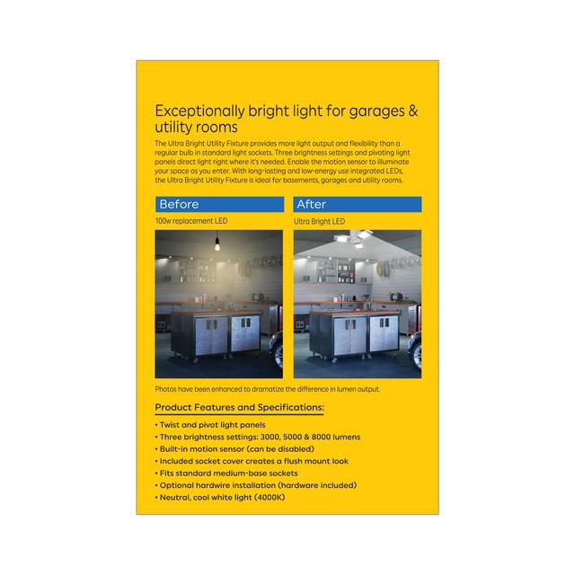 GE Ultra Bright LED Utility Light Fixture, Cool White (1 Pack)