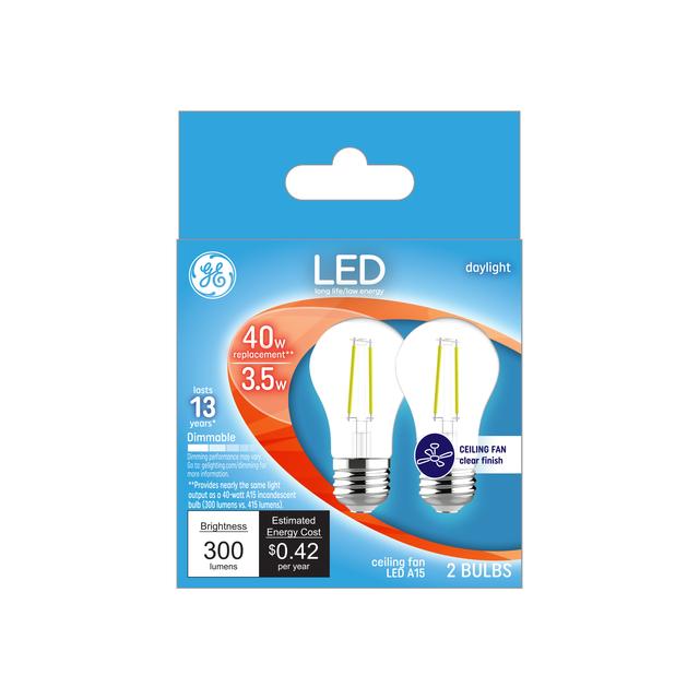GE Classic LED 40 Watt Replacement, Daylight, A15 Ceiling Fan Bulbs (2 Pack)