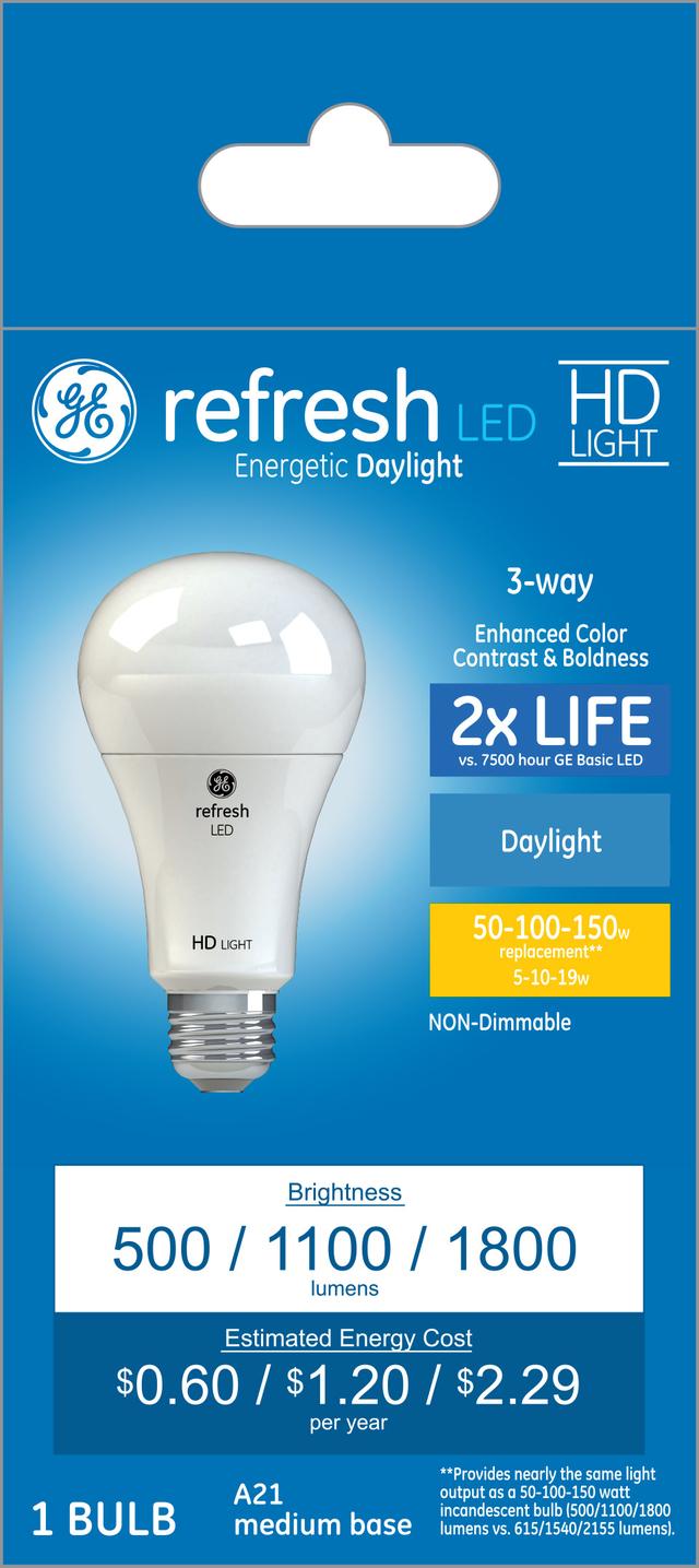 Paquet avant de GE Refresh HD Daylight 150 W Remplacement ampoules LED à usage général A21