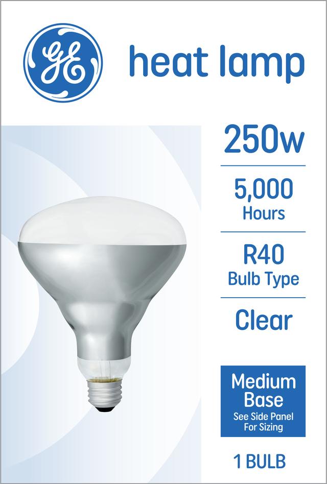 GE 250 Ensemble BR40 d’ampoules de lampe chauffante blanc doux à incandescence Watt 1