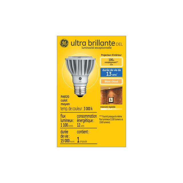 GE Ultra Bright LED 100 Watt Replacement, Warm White, PAR20 Indoor Floodlight Bulb (1 Pack)