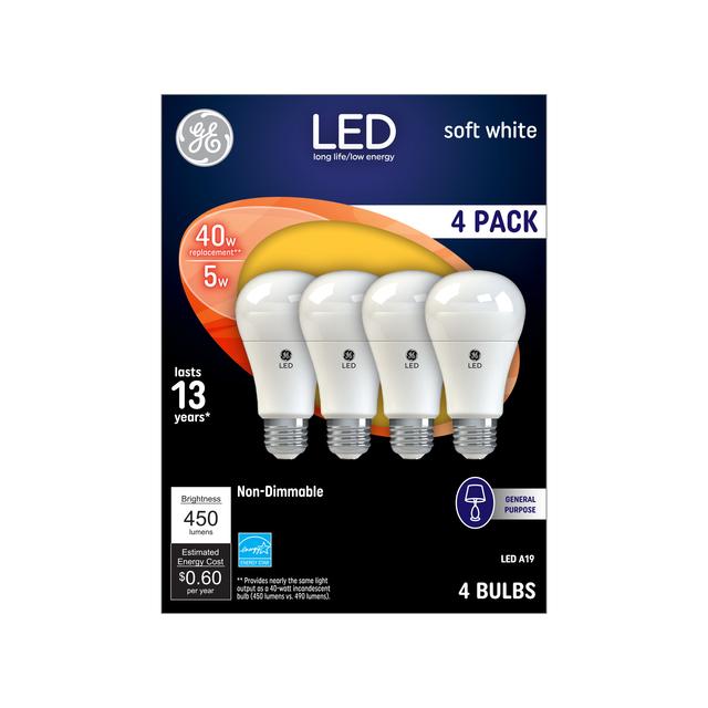 GE Classic LED 40 Watt Replacement, Soft White, A19 General Purpose Bulbs (4 Pack)
