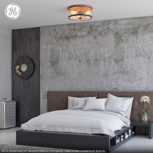 GE 14.3" 2-Light Flushmount Glenwillow Family Farmhouse, Wood tones