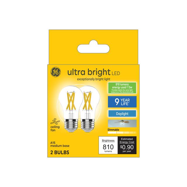 GE Ultra Bright LED 75 Watt Replacement, Daylight, A15 Ceiling Fan Bulbs (2 Pack)