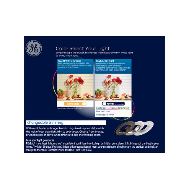 GE Reveal HD+ LED 65 Watt Replacement, Reveal, RS6 Indoor 6-Inch Recessed Downlights (3 Pack)