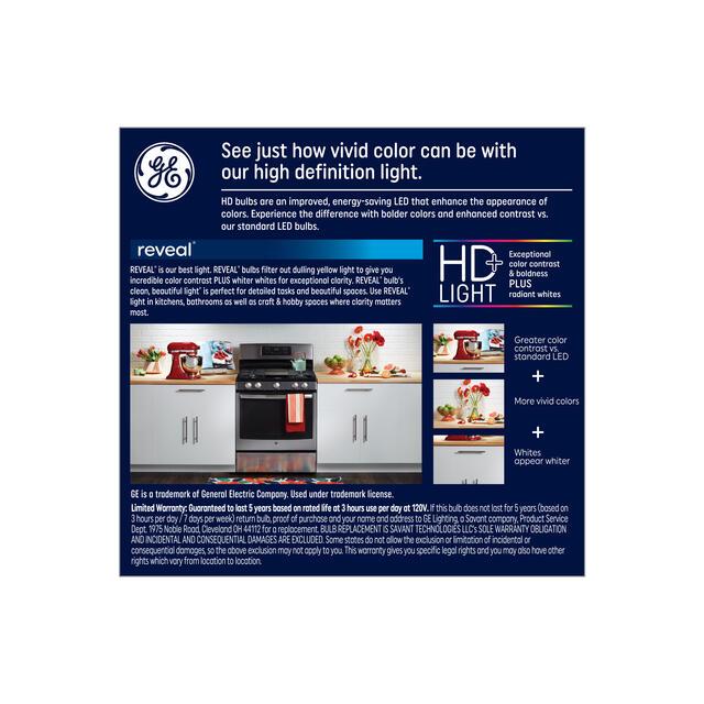 GE Reveal HD+ LED 40 Watt Replacement, Reveal, A19 General Purpose Bulbs (2 Pack)