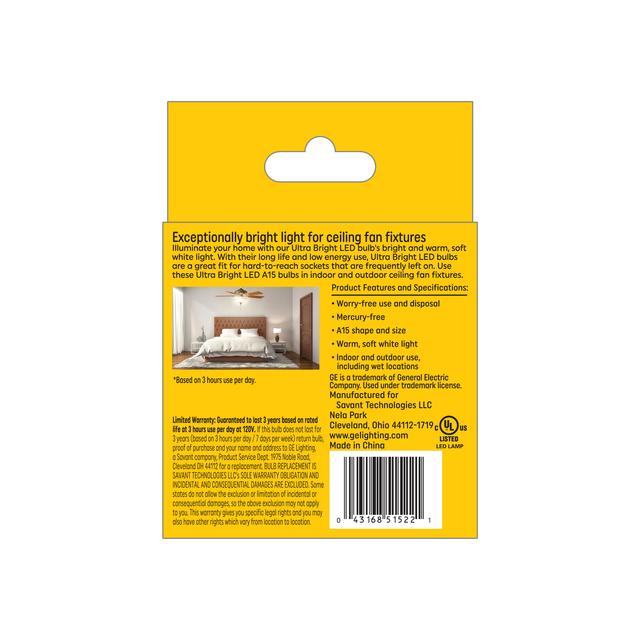 GE Ultra Bright LED 75 Watt Replacement, Soft White, A15 Ceiling Fan Bulbs (2 Pack)