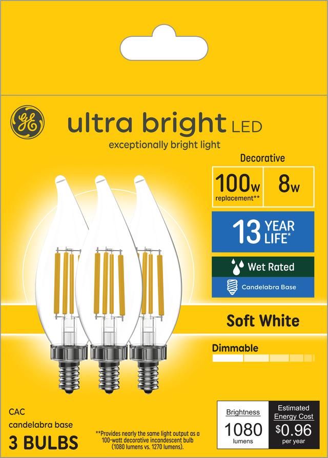GE Ultra Bright LED 100 Watt Replacement, Soft White, CA12 Deco
