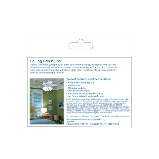 GE Classic LED 60 Watt Replacement, Daylight, A15 Ceiling Fan Bulbs (3 Pack)