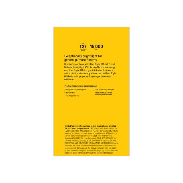 GE Ultra Bright LED 400 Watt Replacement, Daylight, T27 HID Bulb (1 Pack)