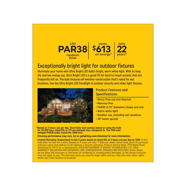GE Ultra Bright LED 250 Watt Replacement, Warm White, PAR38 Outdoor Floodlight Bulb (1 Pack)