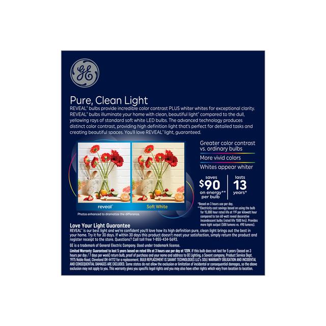 GE Reveal HD+ LED 60 Watt Replacement, Reveal, B11 Deco - Candle Bulbs (3 Pack)