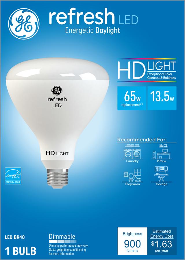 GE Refresh HD LED Light Bulbs, 65 Watt Replacement, Daylight, BR40 Indoor Floodlight Bulb (1 Pack)