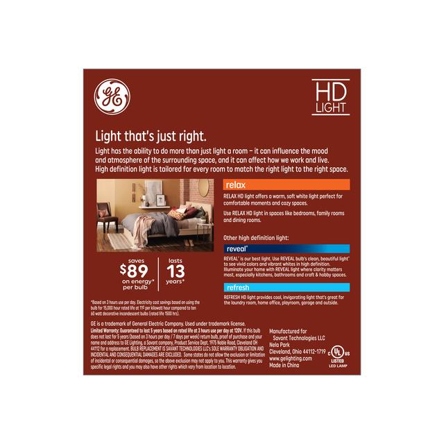 GE Relax HD LED 60 Watt Replacement, Soft White, B11 Deco - Candle Bulbs (3 Pack)