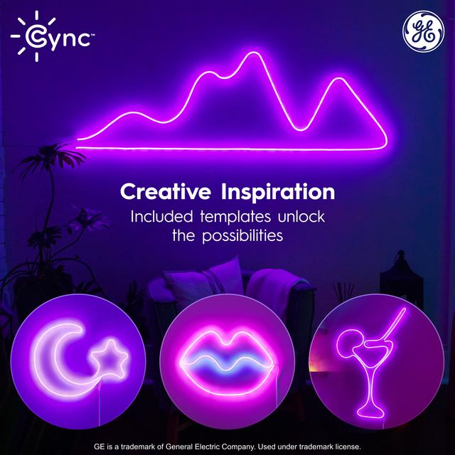 GE CYNC Smart Neon Shape Light Dynamic Effects Full Color, 2.4GHz Wi-Fi  Enabled, Works with Google Assistant and  Alexa, No Hub Required  (16-Foot Shape Light + Power Supply)