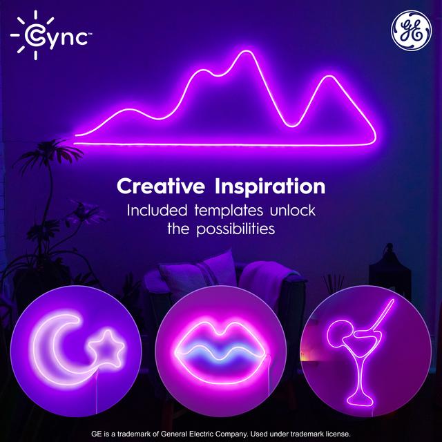 GE CYNC Smart Neon Shape Light Dynamic Effects Full Color, 2.4GHz Wi-Fi Enabled, Works with Google Assistant and Amazon Alexa, No Hub Required (10-Foot Shape Light + Power Supply)