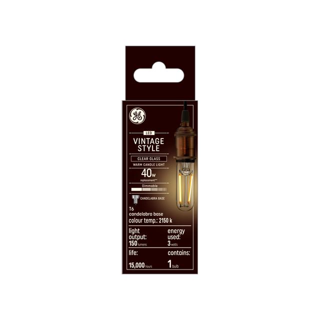 GE Vintage LED 40 Watt Replacement, Candlelight, T6 Deco - Tubular Bulb (1 Pack)
