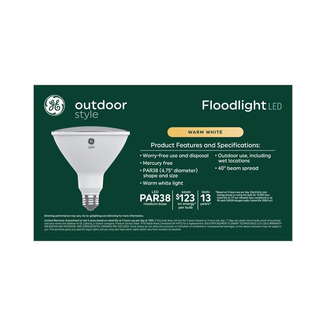 GE Outdoor Style LED 90 Watt Replacement,Warm White, PAR38 Outdoor Floodlight Bulbs (4 Pack)
