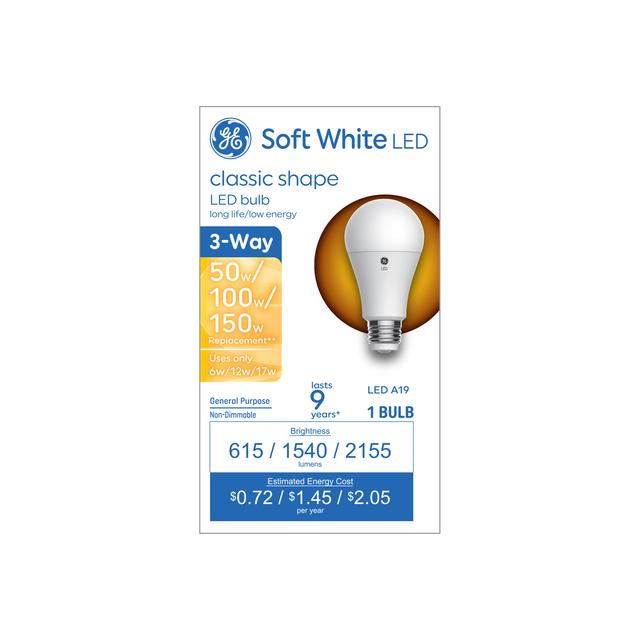 GE Basic LED 150/100/50 Watt Replacement, Soft White, A19 3-Way Bulbs (1 Pack)