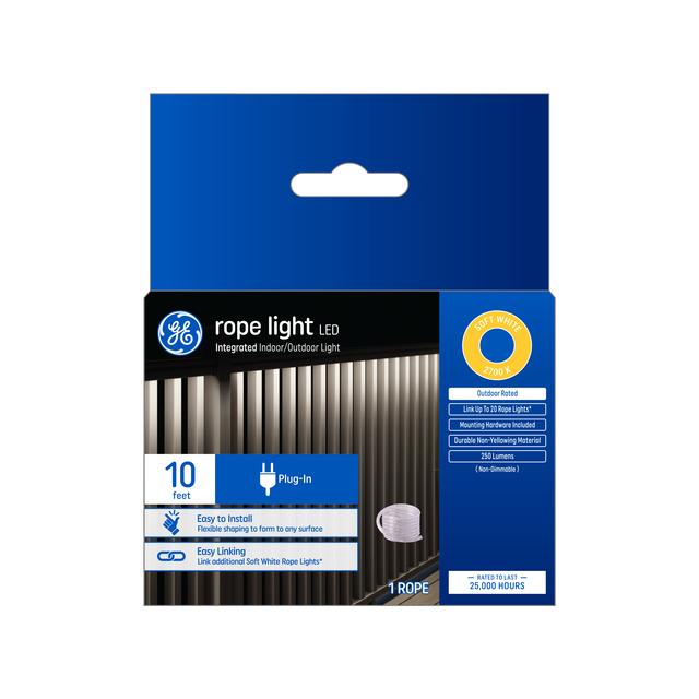 GE Rope Light Soft White 6W LED Outdoor Rated 10ft Plug-In Light Fixture