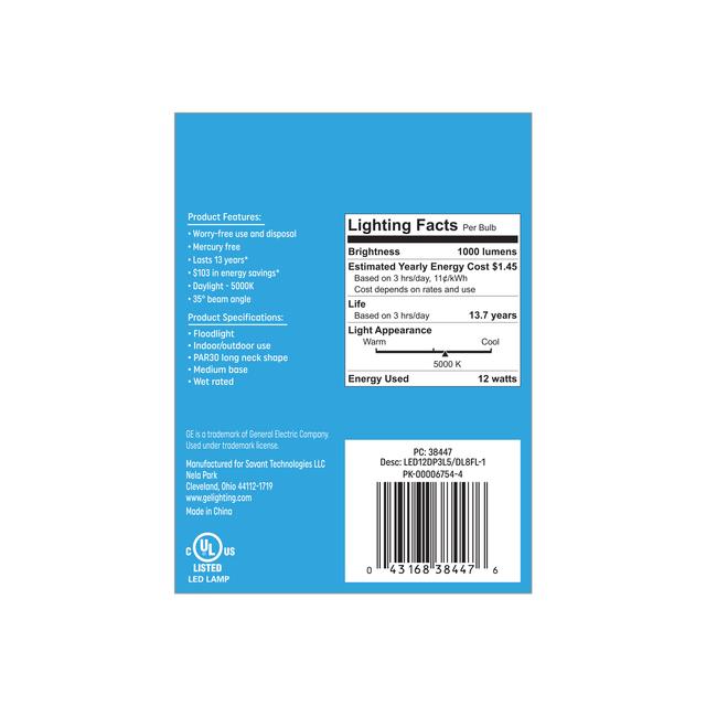 GE Classic LED 75 Watt Replacement, Daylight, PAR30L Outdoor Floodlight Bulb (1 Pack)