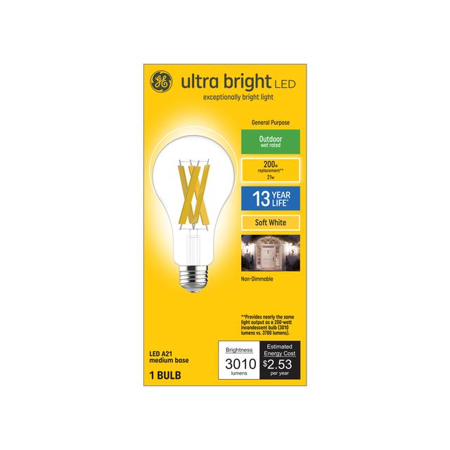GE Ultra Bright LED 200 Watt Replacement, Soft White, A21 General Purpose Bulb (1 Pack)