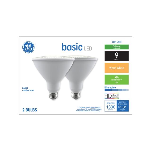GE Basic LED 90 Watt Replacement, Warm White, PAR38 Outdoor Floodlight Bulb (2 Pack)