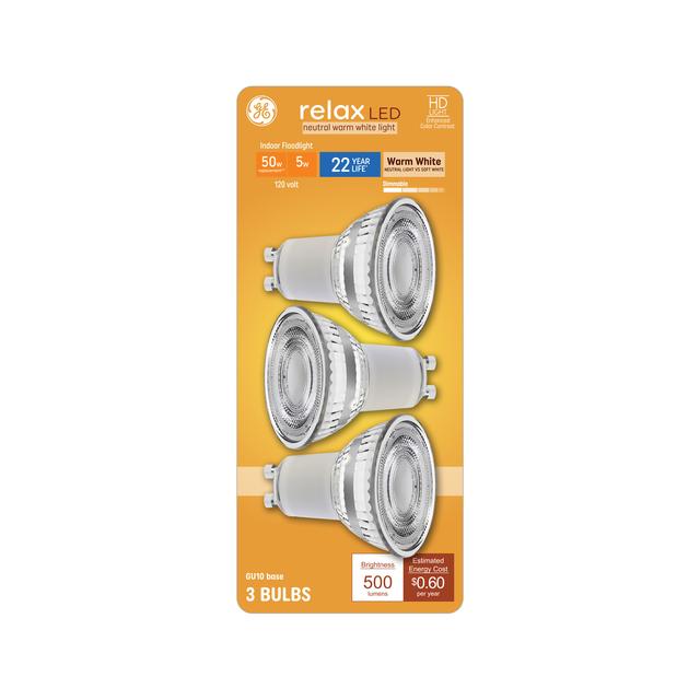 GE Relax HD LED 50 Watt Replacement, Warm White, PAR16 Indoor Floodlight Bulbs (3 Pack)