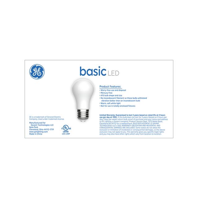 GE Basic LED 40 Watt Replacement, Soft White, A15 Ceiling Fan Bulbs (4 Pack)