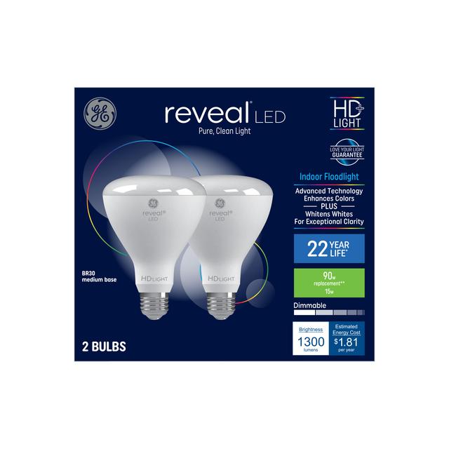 GE Reveal HD+ LED 90 Watt Replacement, Reveal, BR30 Indoor Floodlight Bulbs (2 Pack)