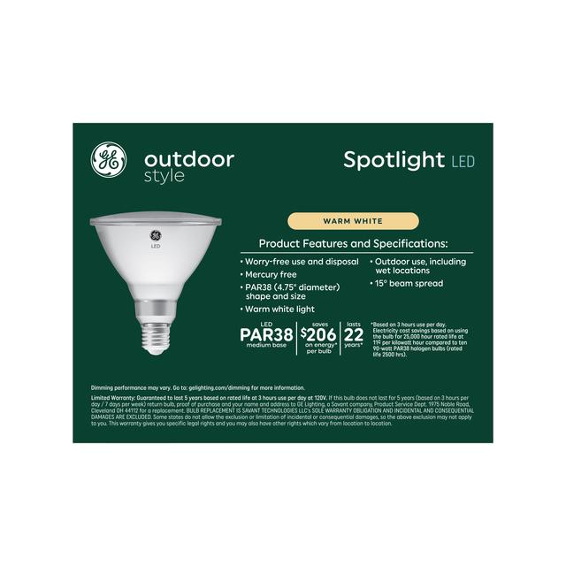 GE Outdoor Style LED 90 Watt Replacement,Warm White, PAR38 Outdoor Spotlight Bulbs (2 Pack)