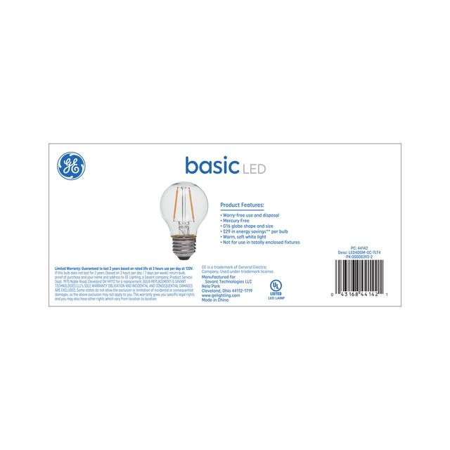 GE Basic LED 40 Watt Replacement, Soft White, G16.5 Vanity - Globe Bulbs (4 Pack)