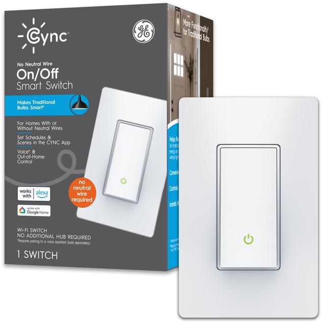 GE CYNC Smart Switch, No Neutral Wire Required, On-Off Button Style with  Bluetooth and 2.4 GHz Wifi (Packaging May Vary) White 93120080 - Best Buy