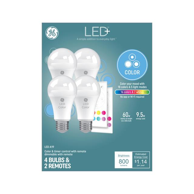 GE LED+ Color Changing LED Light Bulb, A19 Color Décor Light with