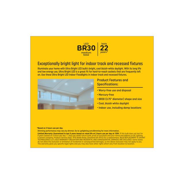 GE Ultra Bright LED 150 Watt Replacement, Daylight, BR30 Indoor Floodlight Bulbs (2 Pack)