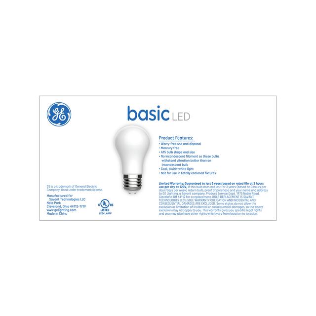 GE Basic LED 40 Watt Replacement, Daylight, A15 Ceiling Fan Bulbs (4 Pack)