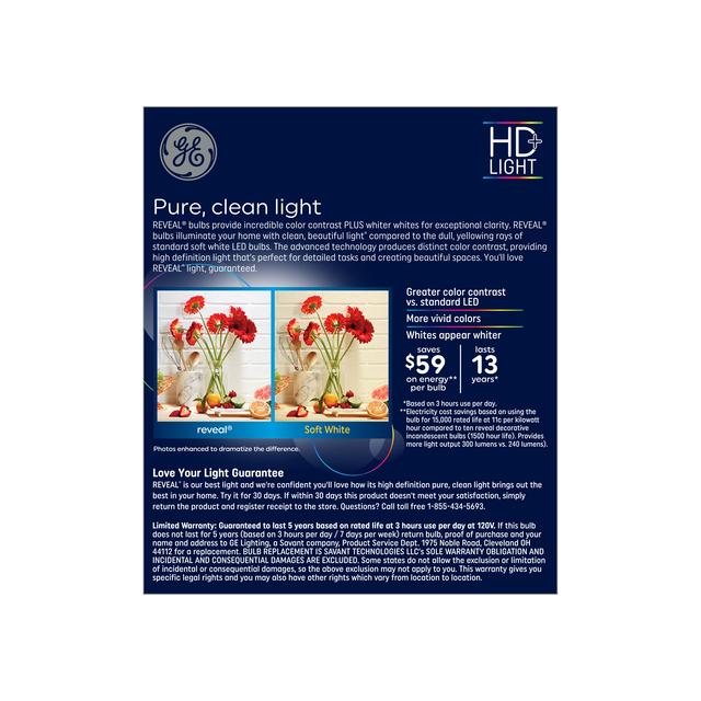 GE Reveal HD+ LED 40 Watt Replacement, Reveal, ST19 Edison Bulbs (4 Pack)