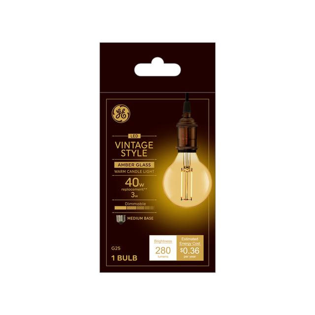 GE Vintage LED 40 Watt Replacement, Candlelight, G25 Deco - Globe Bulb (1 Pack)