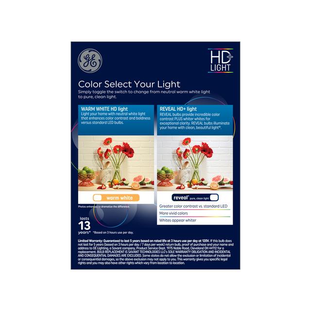 GE Reveal HD+ LED 40 Watt Replacement, Reveal, A19 General Purpose Bulbs (4 Pack)