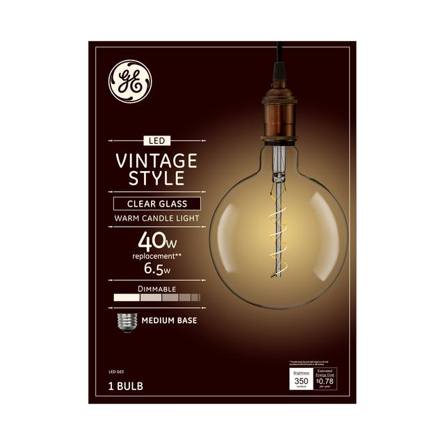 GE Vintage LED 40 Watt Replacement, Candlelight, G63 Deco - Globe Bulb (1 Pack)