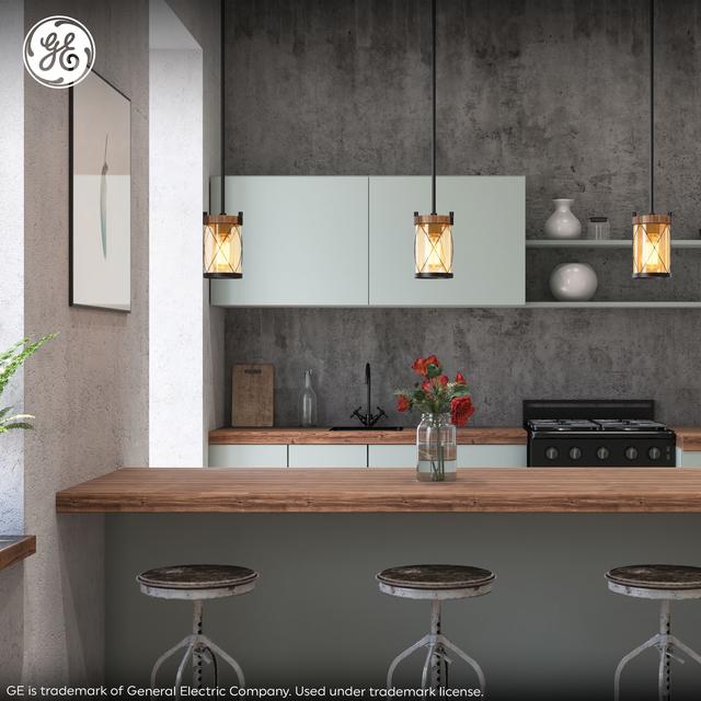 GE 1-Light Pendant Glenwillow Family Farmhouse, Wood Tones