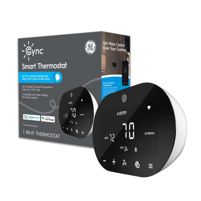Front package of CYNC Smart Thermostat (1 Wi-Fi Thermostat), Programmable, Bluetooth/Wi-Fi Enabled, Works With Alexa, Google Assistant Without Hub, White